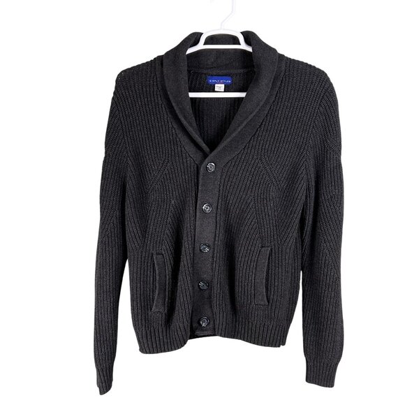 Vintage Shawl Collar Cardigan Mens L Cable Knit Gray Pockets Fisherman Sweater - Picture 4 of 16